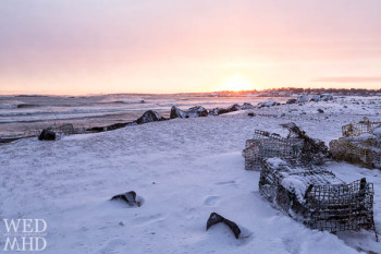 Snow in Marblehead – Lobster Traps at Sunset