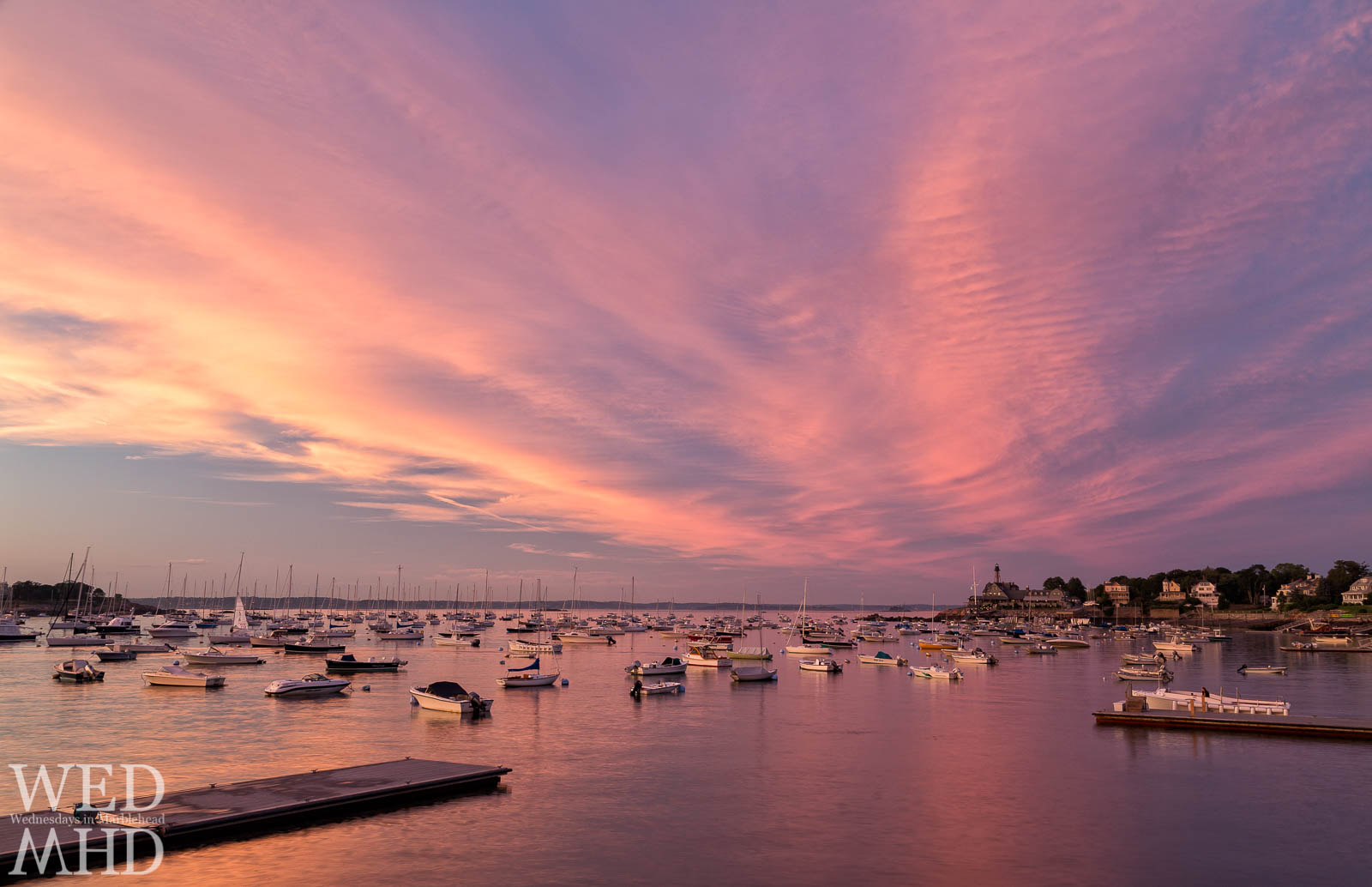 pink sunset over harbor