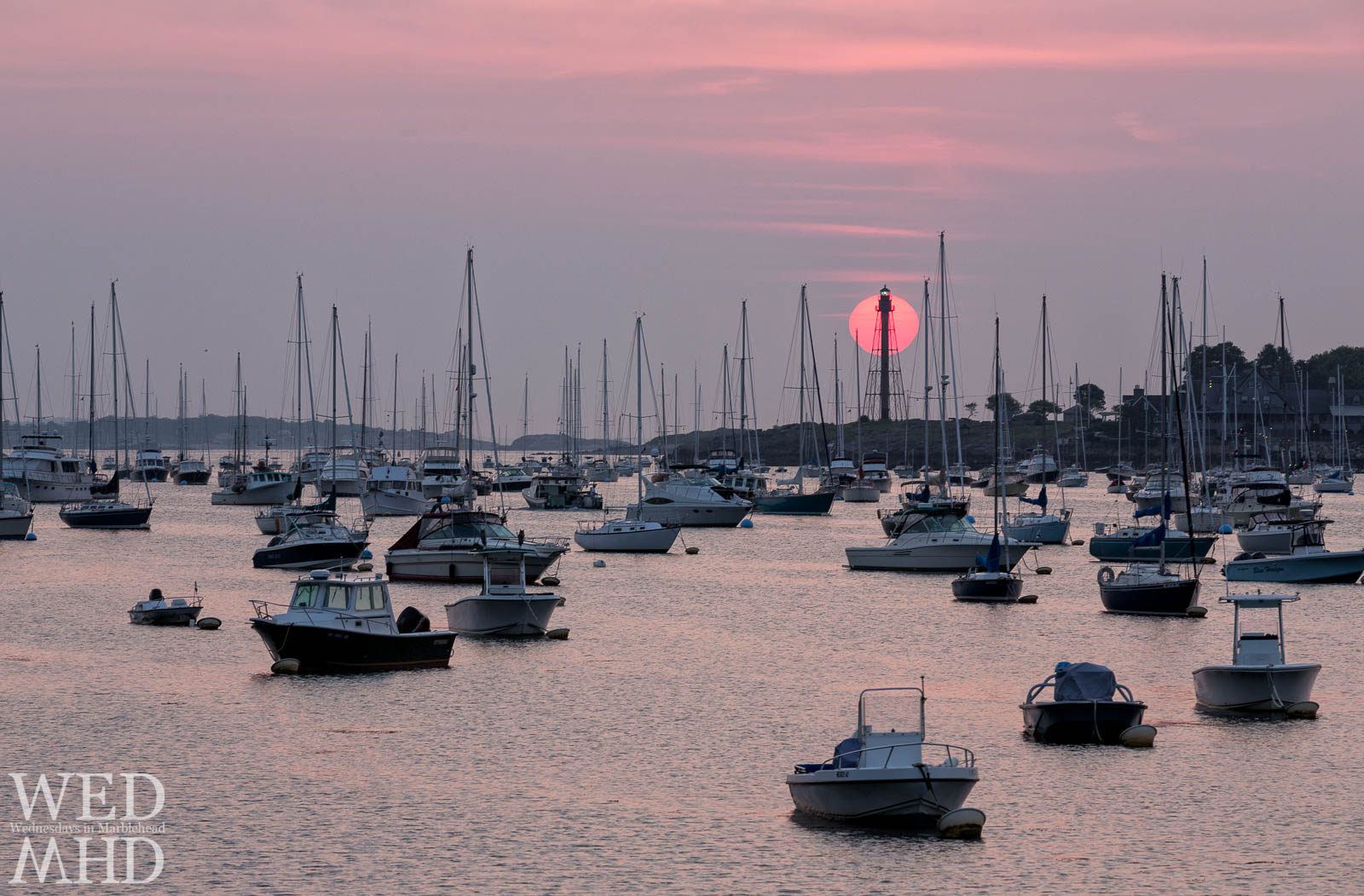 The Sun Rises over Marblehead Harbor and the Lighthouse