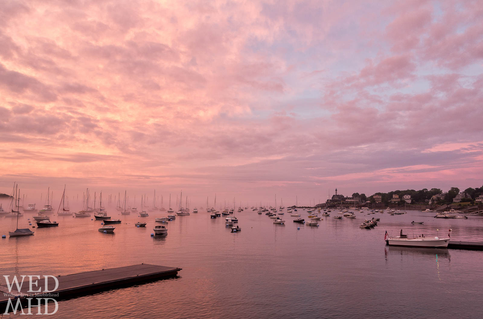 Pink Sunset and Fog over Marblehead Harbor
