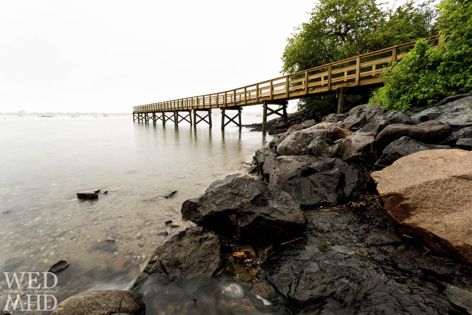The new Stramski pier extends into fog at Salem harbor