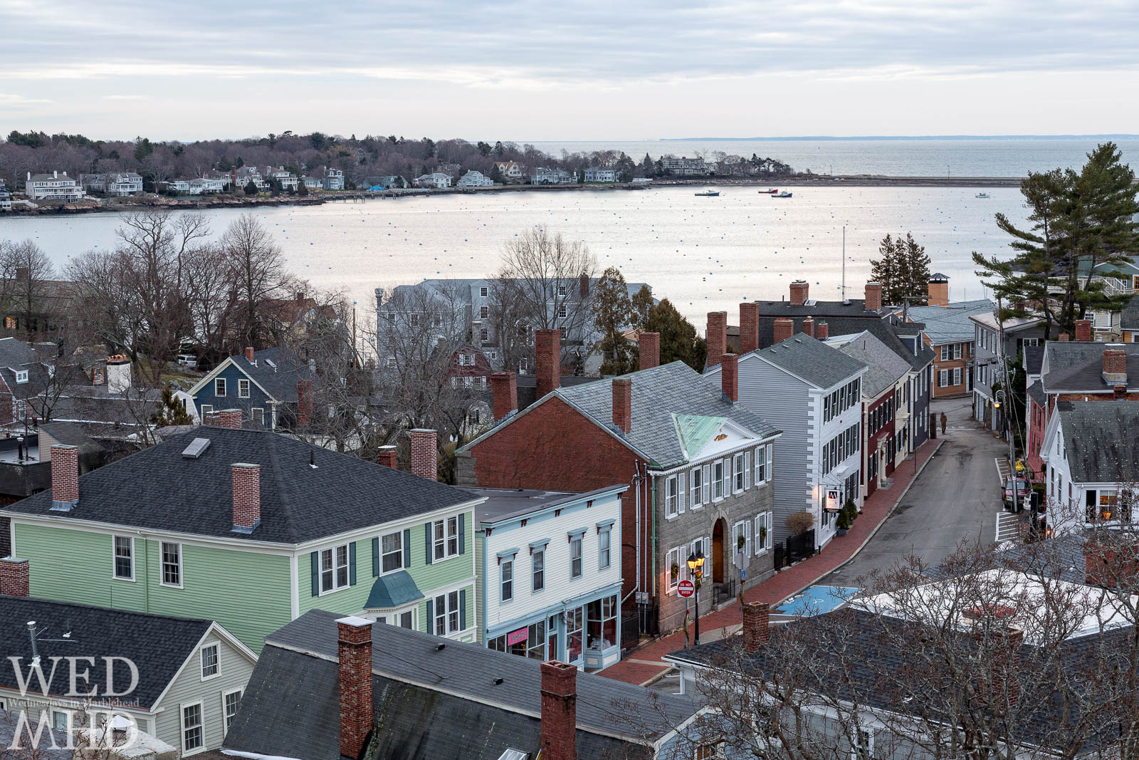 Looking down at Hooper Street from atop the St. Michaels Steeple on New Years Day at dawn