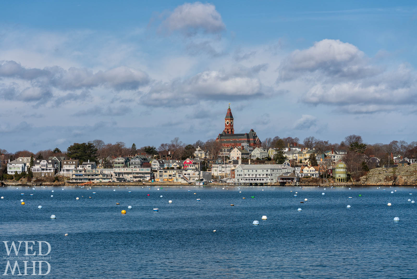 Abbot Hall stands tall over the BYC and an empty harbor on the last day in March