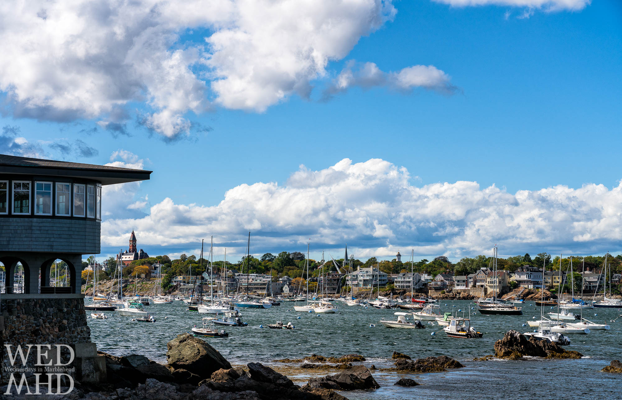 Looking out past the Corinthian Yacht Club as colors turn and boats disappear from their moorings signaling fall in the air