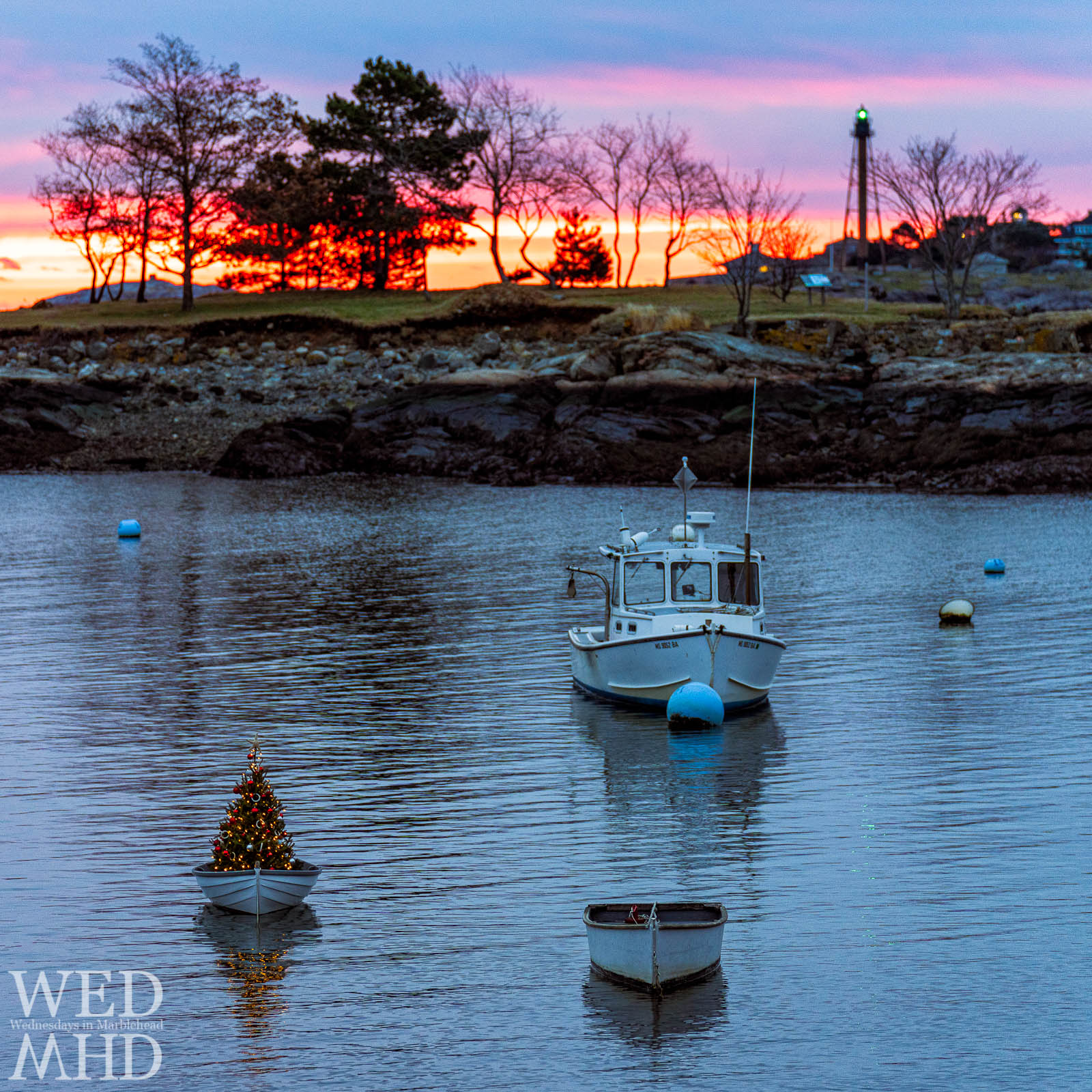December mornings in Little Harbor are made all the more magical with the lights of the First Harbor Company boat floating in the water