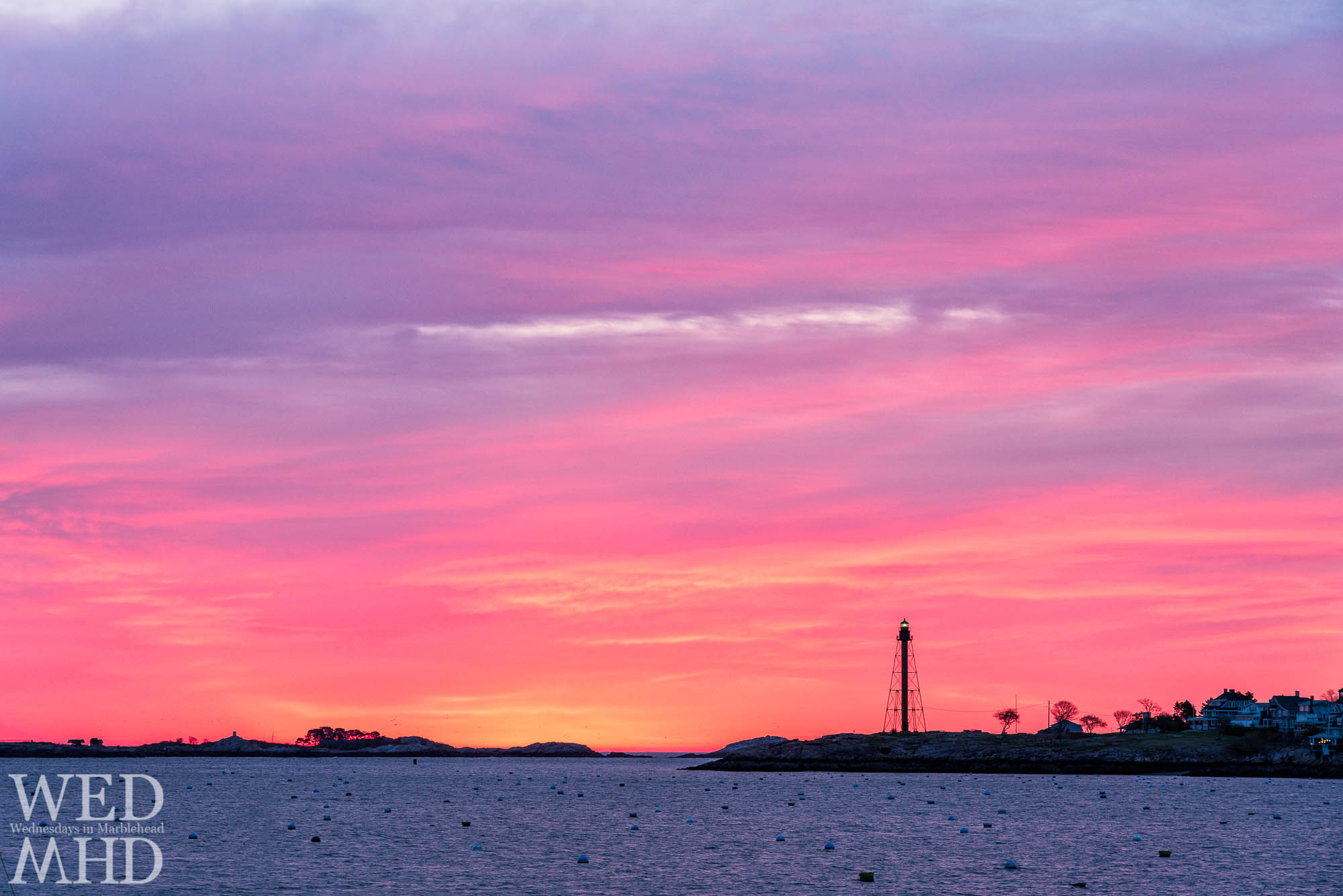 A clouds sky spoils the chance for a moonset but delivers a beautiful dawn sky over Chandlery Hovey Park and Childrens Island