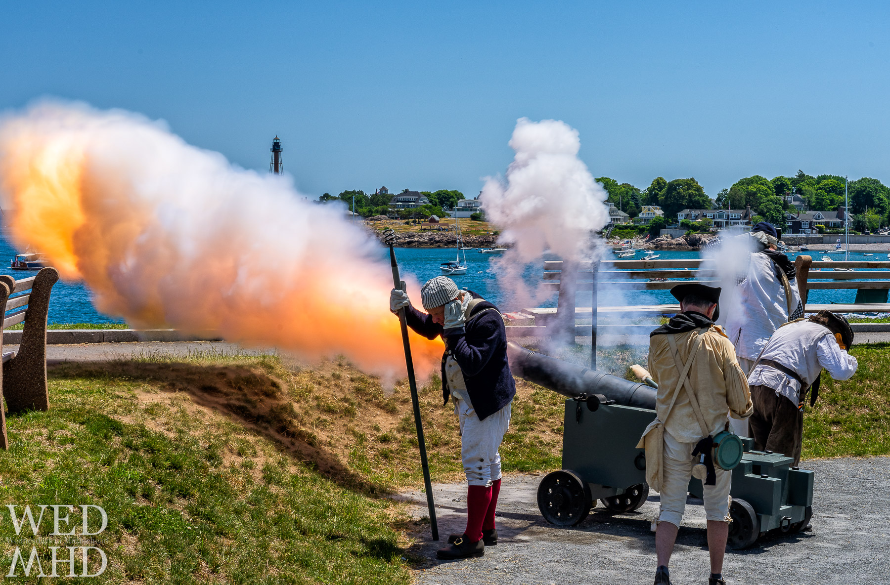 Glover's Regiment fires the new cannon at Fort Sewall 13 times while reading the Declaration of Indepence on the Fourth of July